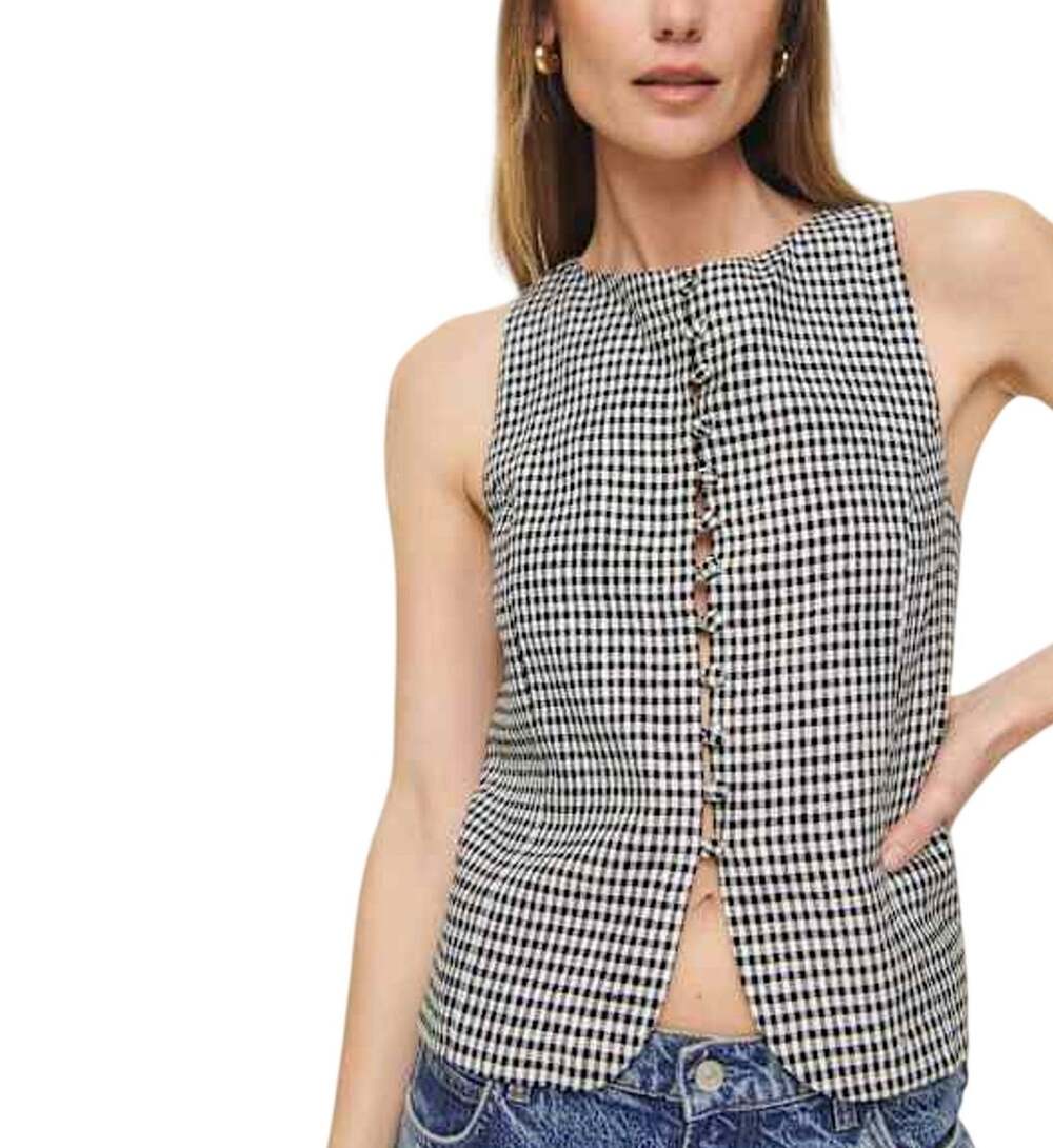 Reformation Gingham Black Addison Tank Top Size M